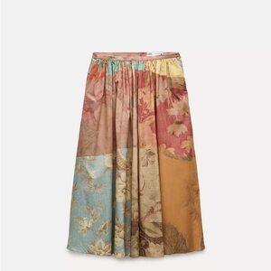 New ZARA Floral Midi Skirt - Multicolor